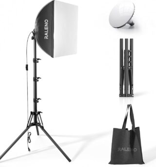 RALENO Softbox Photography Lighting Kit, 16'' x 16'' Softbox Lighting for TikTok with LED Bulb (50W | 5500K | 97 CRI | TLCI≥97), Continuous Light for Video Recording & Photography Shooting